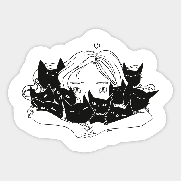 Anime Girl Hugging Many Black Cats Sticker by cellsdividing